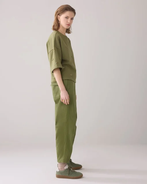 Barrel-fit trousers with decorative seams^Summum Sale
