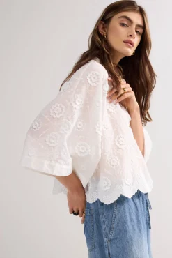 Blouse in 3D floral cotton^Summum Online