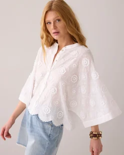 Blouse in 3D floral cotton^Summum Online
