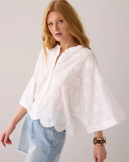 Blouse in 3D floral cotton^Summum Online