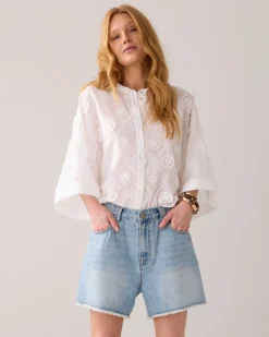 Blouse in 3D floral cotton^Summum Online