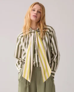 Blouse with bow in contrast^Summum Clearance