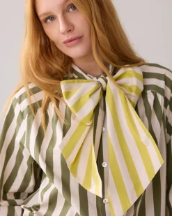 Blouse with bow in contrast^Summum Clearance