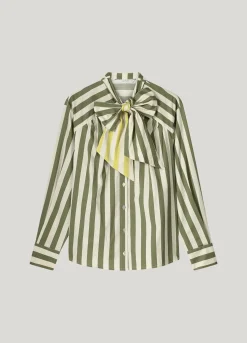 Blouse with bow in contrast^Summum Clearance