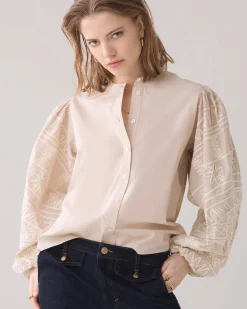 Blouse with embroidered sleeves^Summum Best