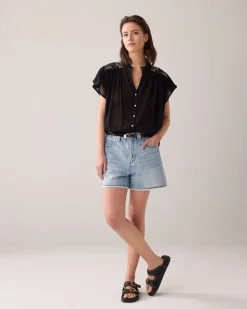 Blouse with flounce sleeves^Summum Online