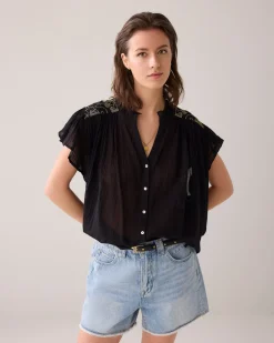 Blouse with flounce sleeves^Summum Online