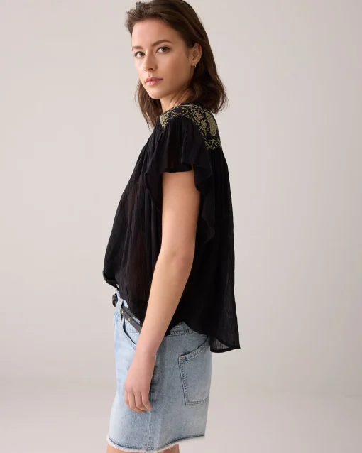 Blouse with flounce sleeves^Summum Online