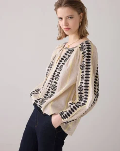 Bohemian top with embroidery^Summum Sale