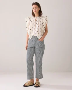 Cotton top with embroidered flowers^Summum Sale