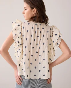Cotton top with embroidered flowers^Summum Sale