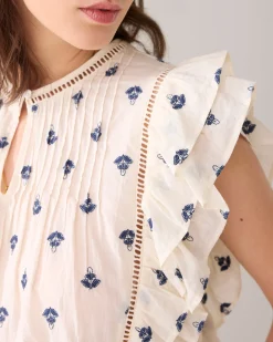 Cotton top with embroidered flowers^Summum Sale