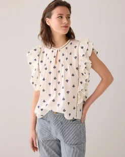 Cotton top with embroidered flowers^Summum Sale