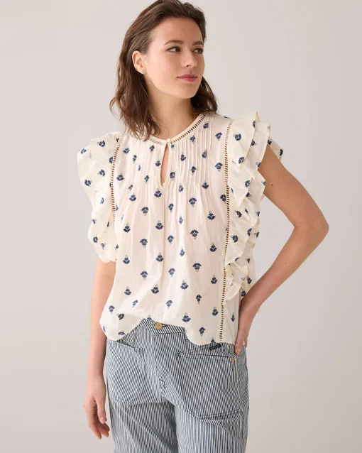 Cotton top with embroidered flowers^Summum Sale