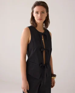 Fitted gilet with bow fastening^Summum Fashion