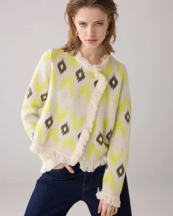 Knitted jacket with ikat jacquard^Summum Outlet