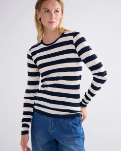 Round neck Sheer Jersey Stripe^Summum Discount