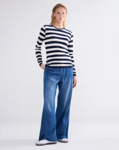 Round neck Sheer Jersey Stripe^Summum Discount