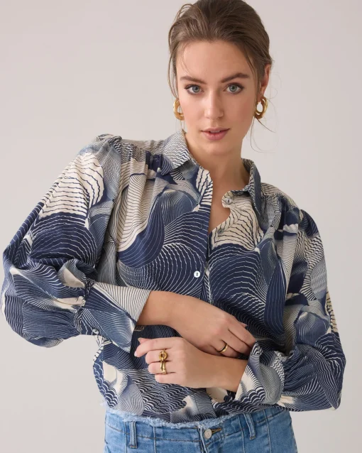 Shirt blouse with wave print^Summum Online