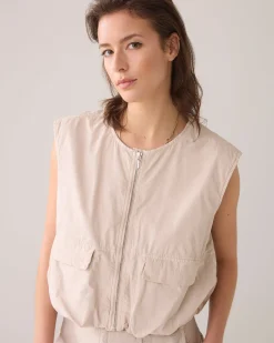 Sleeveless bomber jacket crispy cotton^Summum Online