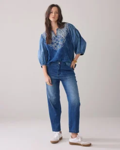 Stone-wash denim top^Summum Fashion