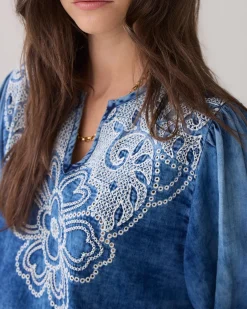 Stone-wash denim top^Summum Fashion