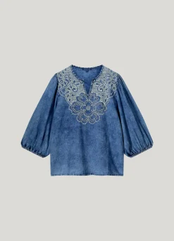 Stone-wash denim top^Summum Fashion