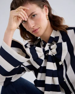 Striped blouse with bow^Summum Online