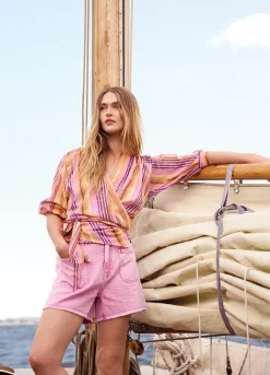 Striped wrap-around blouse^Summum Outlet