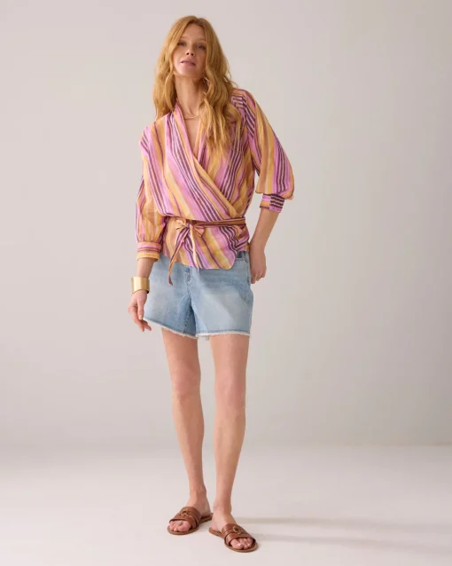 Striped wrap-around blouse^Summum Outlet