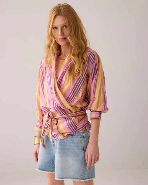 Striped wrap-around blouse^Summum Outlet