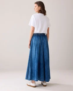 Wide denim skirt^Summum Sale
