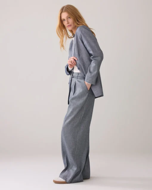 Wide-leg linen-blend trousers^Summum Discount